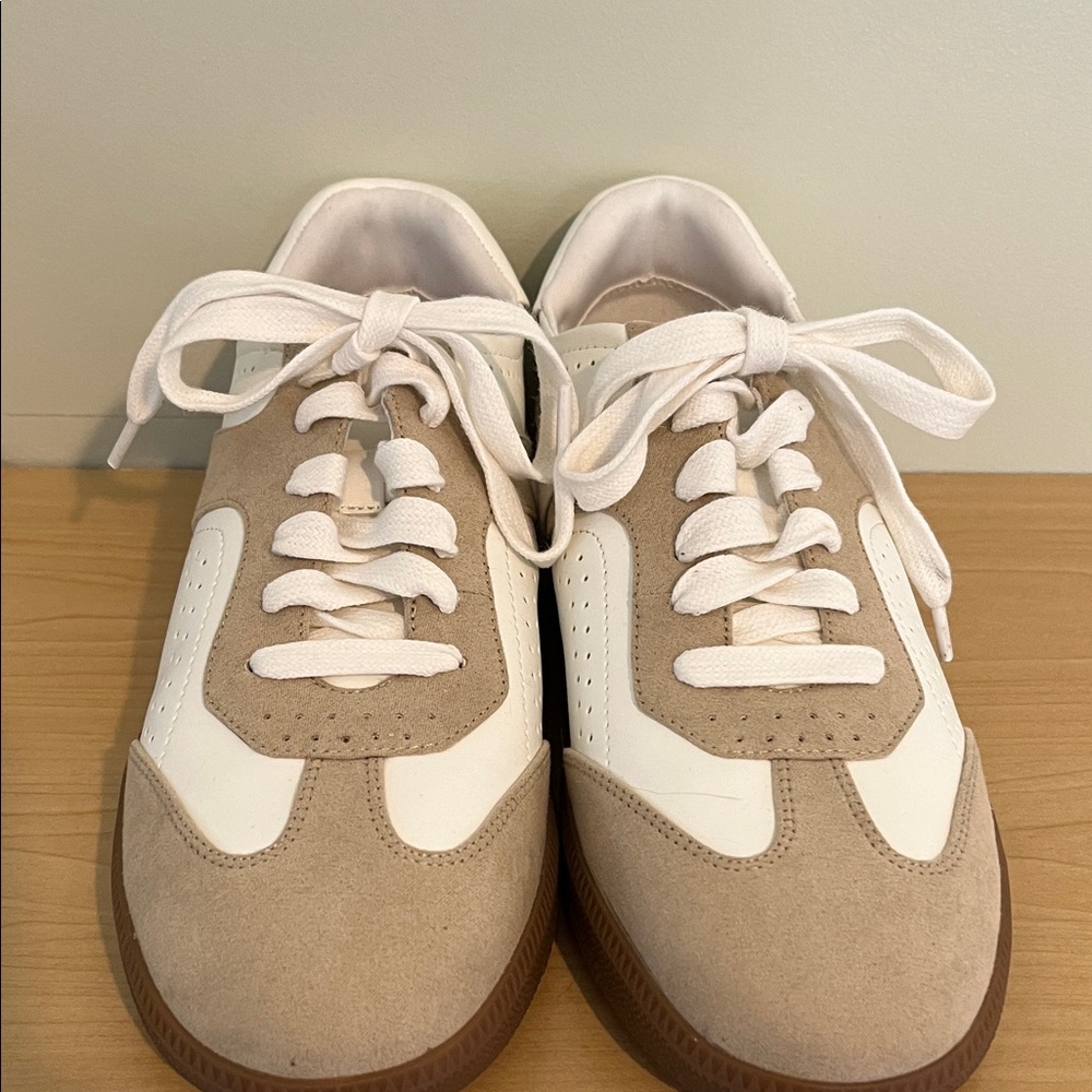 Saks Fifth Avenue Beige and White Sneakers